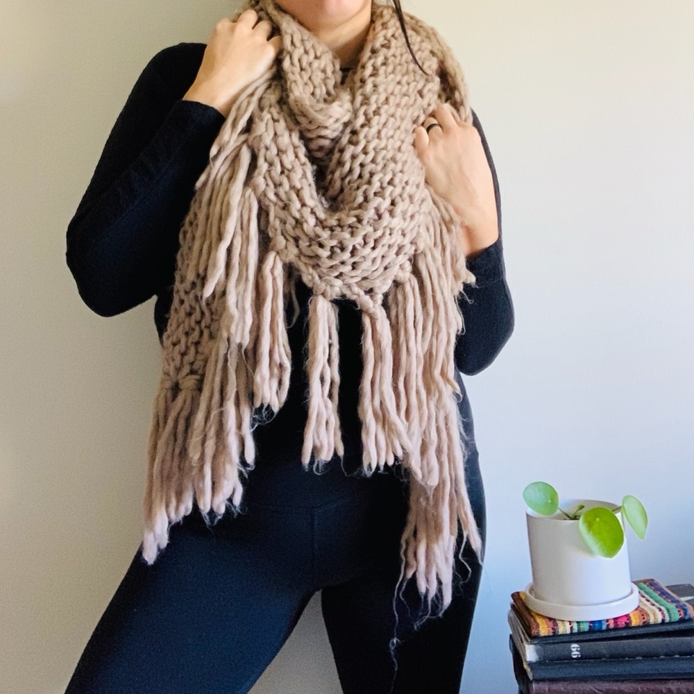 Infinity Knit Scarf OR Knitted Shawl Tan, Beige